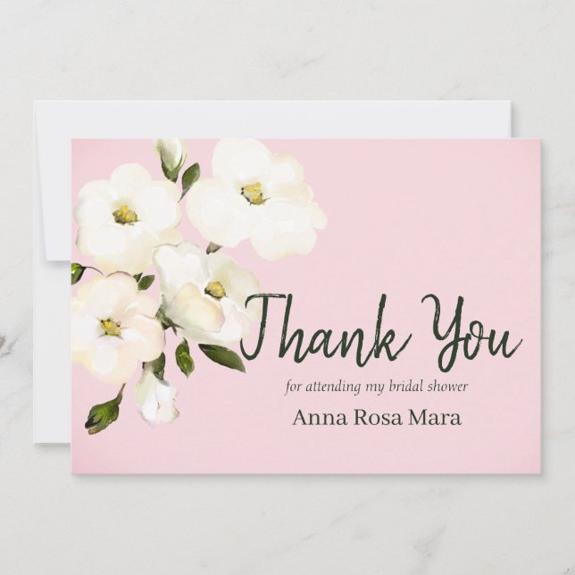 Tarjeta De Agradecimiento *~ Floral Rosa de playa blanca, ducha nupcial (Anverso)