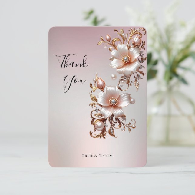 Tarjeta de agradecimiento floral rosa decorativa (Anverso de pie)