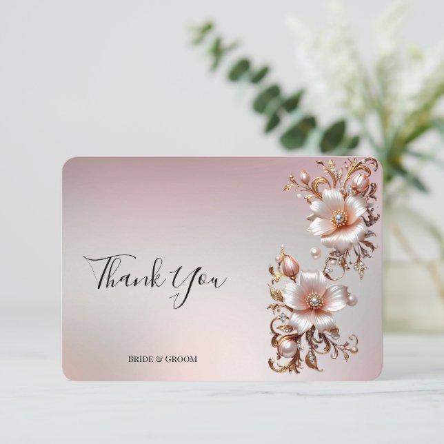 Tarjeta de agradecimiento floral rosa decorativa (Anverso de pie)