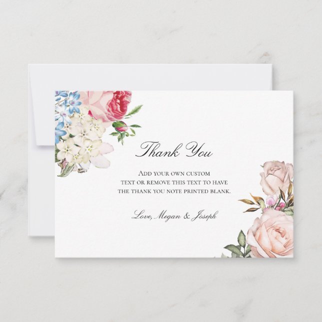 Tarjeta De Agradecimiento Floral rosa elegante (Anverso)
