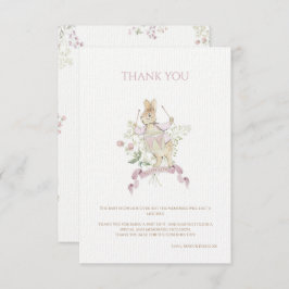 Tarjeta De Agradecimiento Floral rosa Peter el Monograma Conejo Baby Shower
