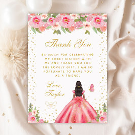 Tarjeta De Agradecimiento Floral rosa piel oscura Princesa Dulce Dieciséis