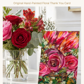 Tarjeta de agradecimiento floral rosa pintada a ma