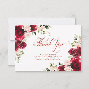 Tarjeta De Agradecimiento Floral rosa rojo rosa 19 cumpleaños personalizado