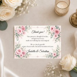 Tarjeta De Agradecimiento Floral Rosa Romántica