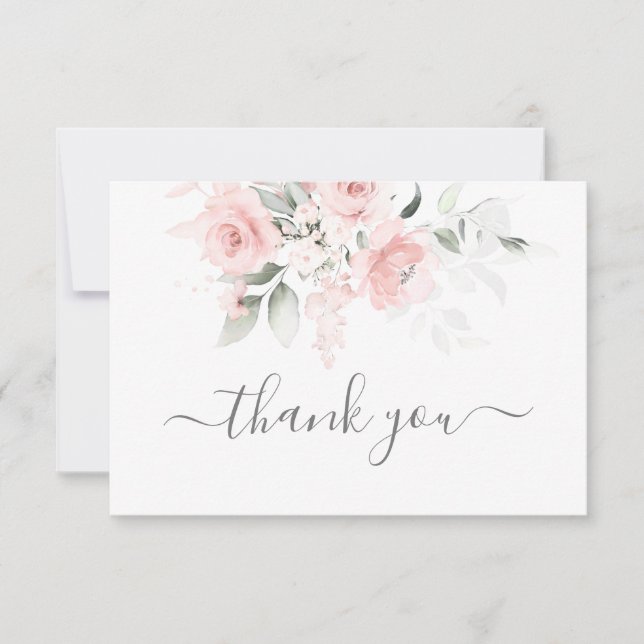 Tarjeta de agradecimiento floral rosa Rubor (Anverso)