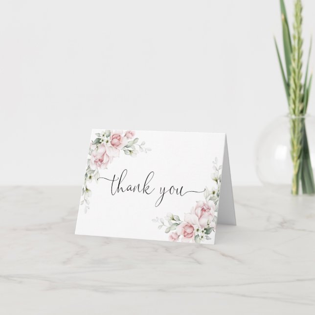 Tarjeta de agradecimiento floral rosa sonrojado (Anverso)