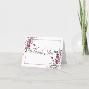 Tarjeta de agradecimiento floral rosa suelta acuar