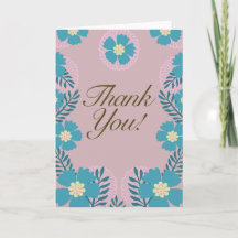 Tarjeta de agradecimiento floral rosa verde azulad