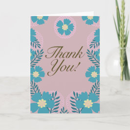 Tarjeta de agradecimiento floral rosa verde azulad
