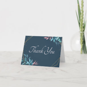 Tarjeta de agradecimiento floral rosa y azul