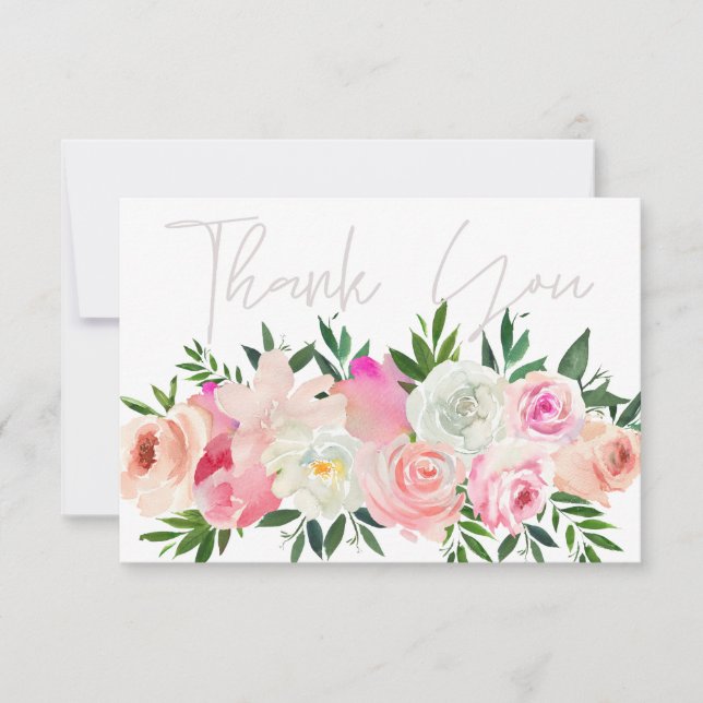 Tarjeta De Agradecimiento Floral rosa y blanca de Rubor (Anverso)