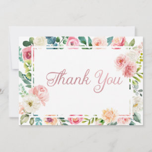Tarjeta de agradecimiento floral rosa y melocotón