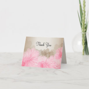 Tarjeta de agradecimiento floral rosa y plateado