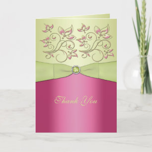 Tarjeta de agradecimiento floral rosa y verde
