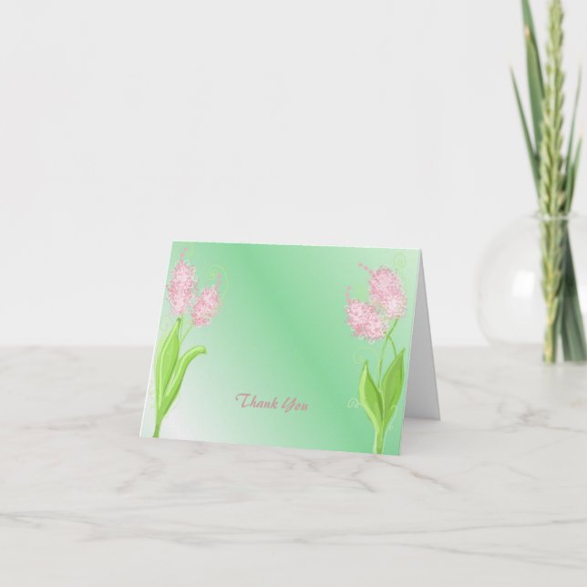 Tarjeta De Agradecimiento Floral rosa y verde gracias (Anverso)