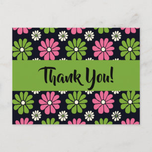 Tarjeta de agradecimiento floral rosa y verde sobr