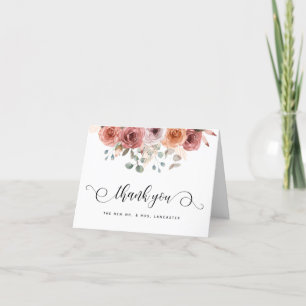 Tarjeta de agradecimiento floral rosada con hierba