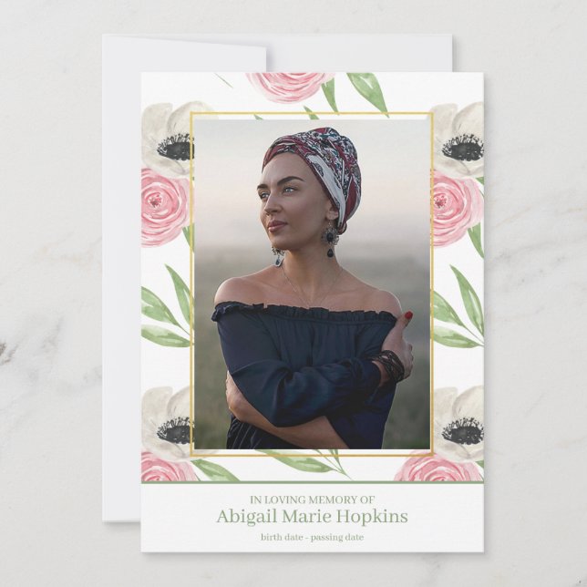 Tarjeta De Agradecimiento Floral rosado elegante en entierro cariñoso de la (Anverso)