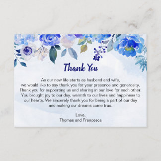 Tarjeta de agradecimiento floral Royal Blue Waterc