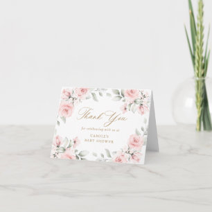 Tarjeta De Agradecimiento Floral Rubor Pink Greenery Gold Baby Shower