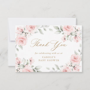 Tarjeta De Agradecimiento Floral Rubor Pink Greenery Gold Baby Shower