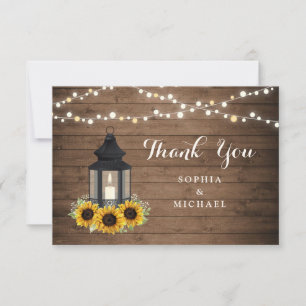 Tarjeta De Agradecimiento Floral Rustic Sunflower Lantern Wood String Luces