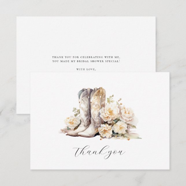 Tarjeta De Agradecimiento Floral rústica acuarela Boots Bridal Ducha (Anverso / Reverso)