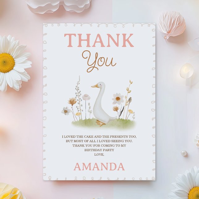 Tarjeta De Agradecimiento Floral rústica beige un tonto oca primer cumpleaño (Girls One Silly Goose Birthday Thank You Card, Cute One Silly Goose Themed Birthday Thank You Card)
