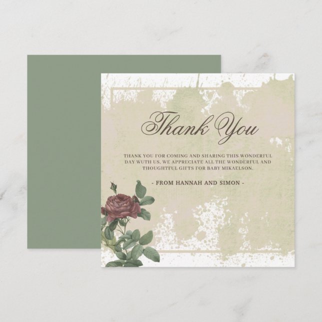 Tarjeta de agradecimiento floral rústica Minimalis (Anverso / Reverso)