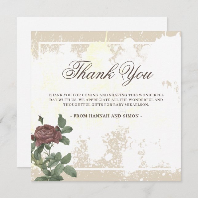 Tarjeta de agradecimiento floral rústica Minimalis (Anverso / Reverso)