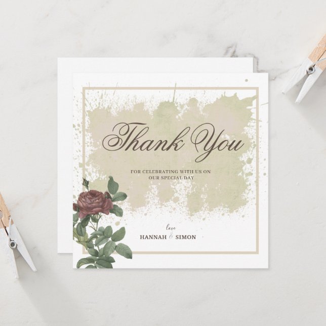 Tarjeta de agradecimiento floral rústica Minimalis (Anverso/Reverso In Situ)
