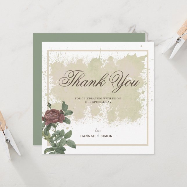 Tarjeta de agradecimiento floral rústica Minimalis (Anverso/Reverso In Situ)