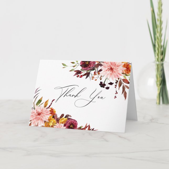 Tarjeta De Agradecimiento Floral rústica otoñal (Anverso)