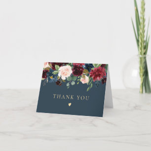 Tarjeta De Agradecimiento Floral Rústico de Borgoña y Azul Marino