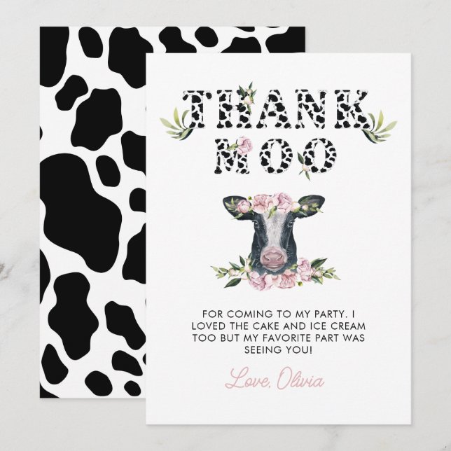 Tarjeta De Agradecimiento Floral Santo Vaca Gracias Moo Cumpleaños (Anverso / Reverso)