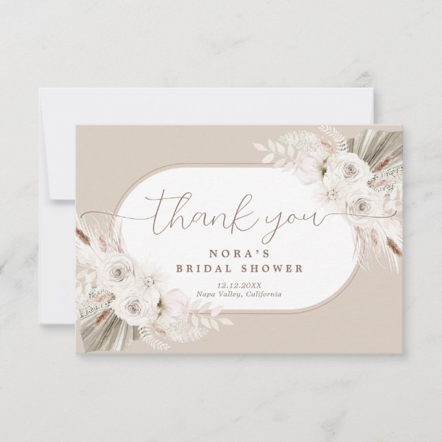 Tarjeta De Agradecimiento Floral seca y blanca boho (Anverso)