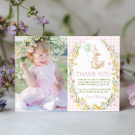 Tarjeta De Agradecimiento Floral Silly Goose Cute Pink Girl Birthday Photo