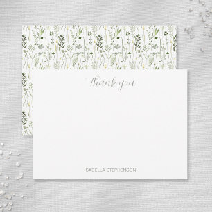 Tarjeta De Agradecimiento Floral Silvestre Acuarela Chic Verde Blanco