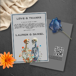 Tarjeta De Agradecimiento Floral Skeleton Lovers Boda de código QR