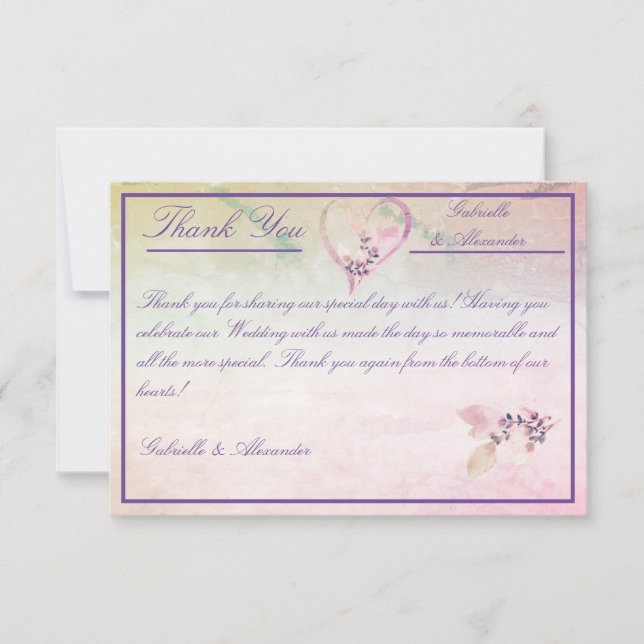 Tarjeta De Agradecimiento Floral Sobre Las Nubes Rosa Boda (Anverso)