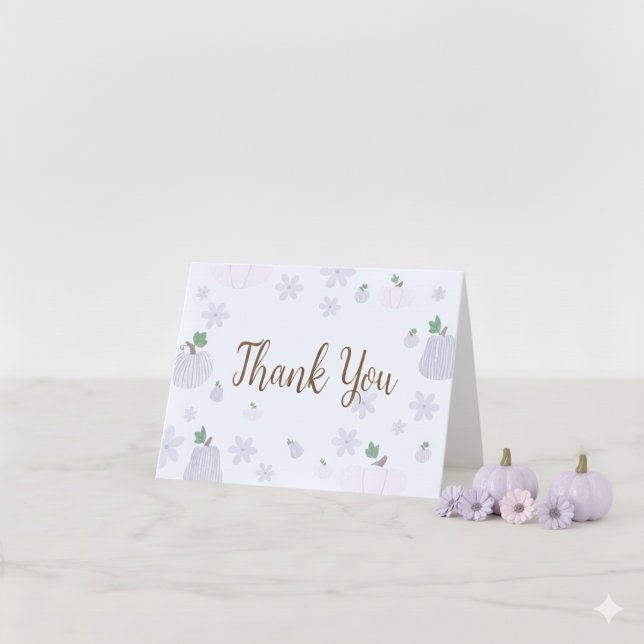 Tarjeta De Agradecimiento Floral Soft Blue Pumpkin Baby Shower (Subido por el creador)