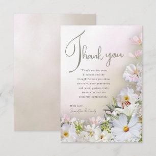 Tarjeta de agradecimiento floral suave de color bl