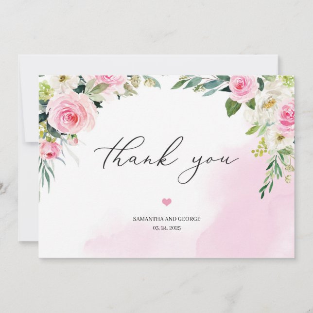 Tarjeta De Agradecimiento Floral suave rosa eucalipto boho romántico (Anverso)