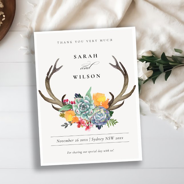 TARJETA DE AGRADECIMIENTO FLORAL SUCCULENT ANTLER BOHEMIAN ALLURE GRACIAS (Subido por el creador)