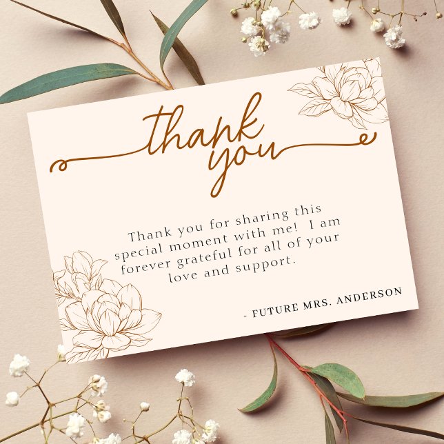 Tarjeta De Agradecimiento Floral Tan Brown Bridal Shower (Floral Tan Brown Bridal Shower Thank You Card
)