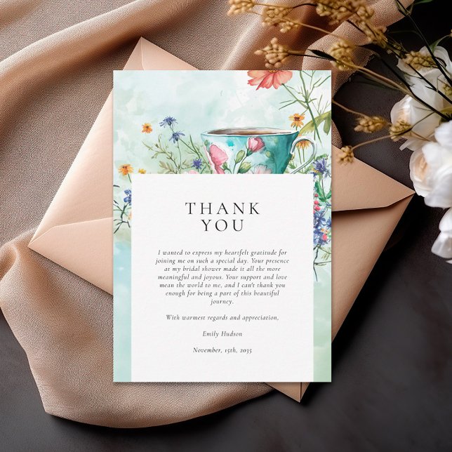 Tarjeta De Agradecimiento Floral Tea Fiesta Bridal Shower (Subido por el creador)