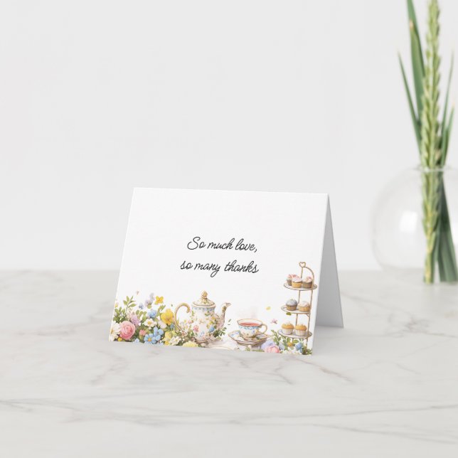 Tarjeta De Agradecimiento Floral Tea Party Bridal Shower Thank You Card  (Anverso)
