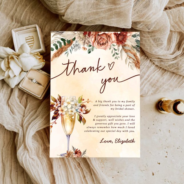 Tarjeta De Agradecimiento Floral Terracotta Boho Bridal Shower (Subido por el creador)