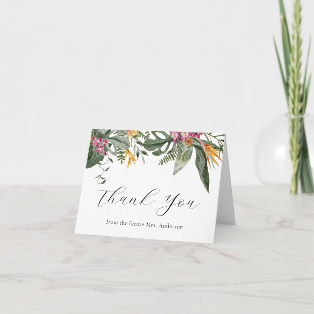 Tarjeta De Agradecimiento Floral Tropical Bridal Shower (Anverso)